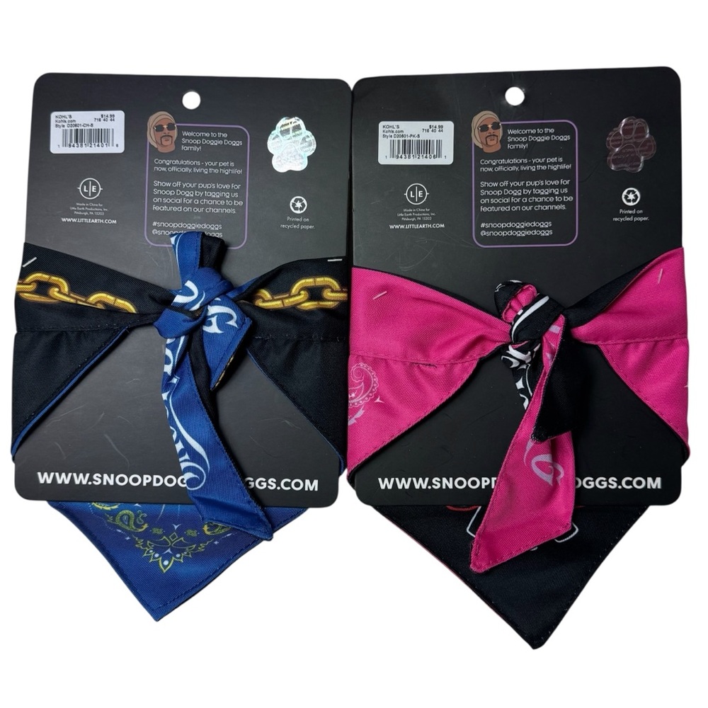 Holiday Pet Bandana Set Snoop Dogg Jammies Small Medium Cat Dog NEW - Picture 6 of 12